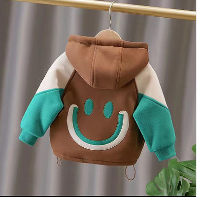 Smiley Face Pattern 100% Cotton Kids Zip Up Jacket Versatile
